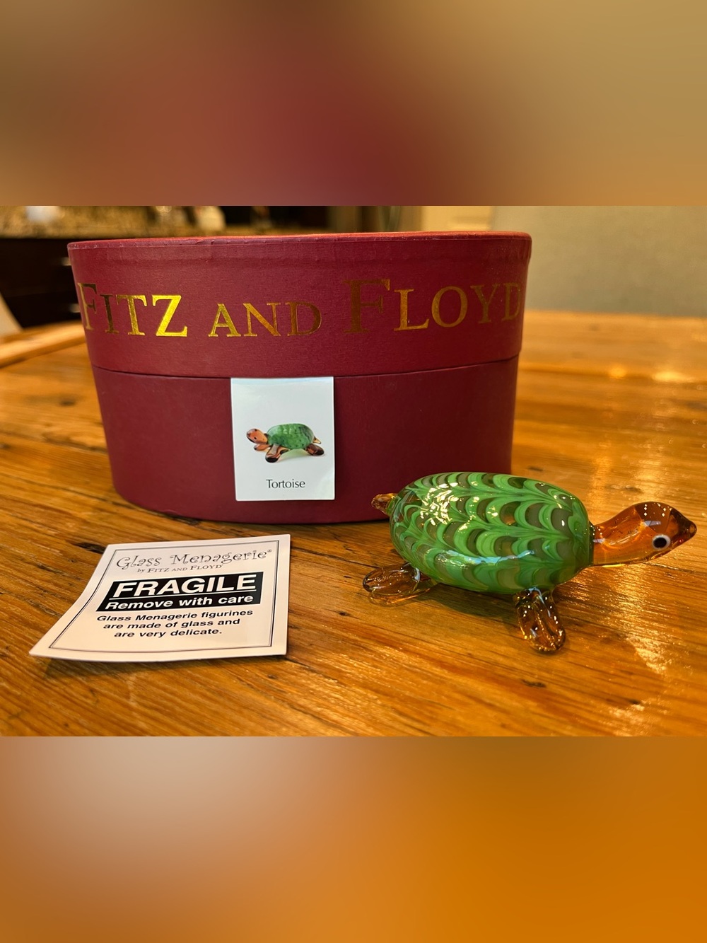 Fitz and Floyd Green and Amber Glass Tortoise Figurine